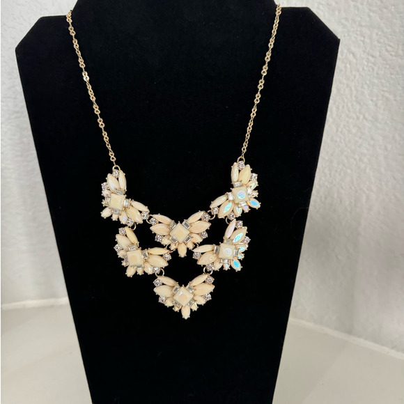 INC  Gold Tone and Crystals with Ivory Colored Faux Stones 16" with 3" Extender - Picture 1 of 4